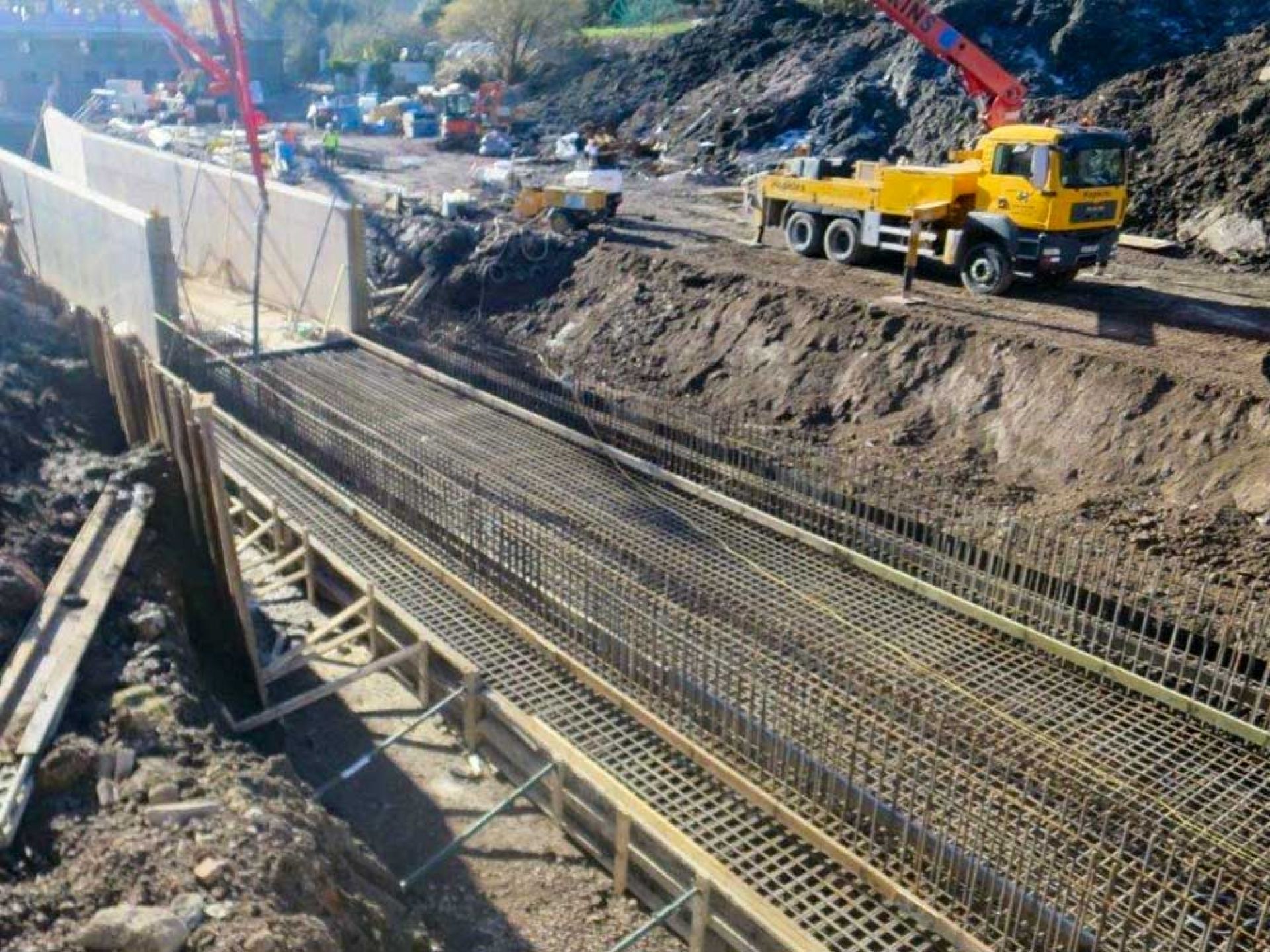 Construction of flood channel with some concrete side walling.