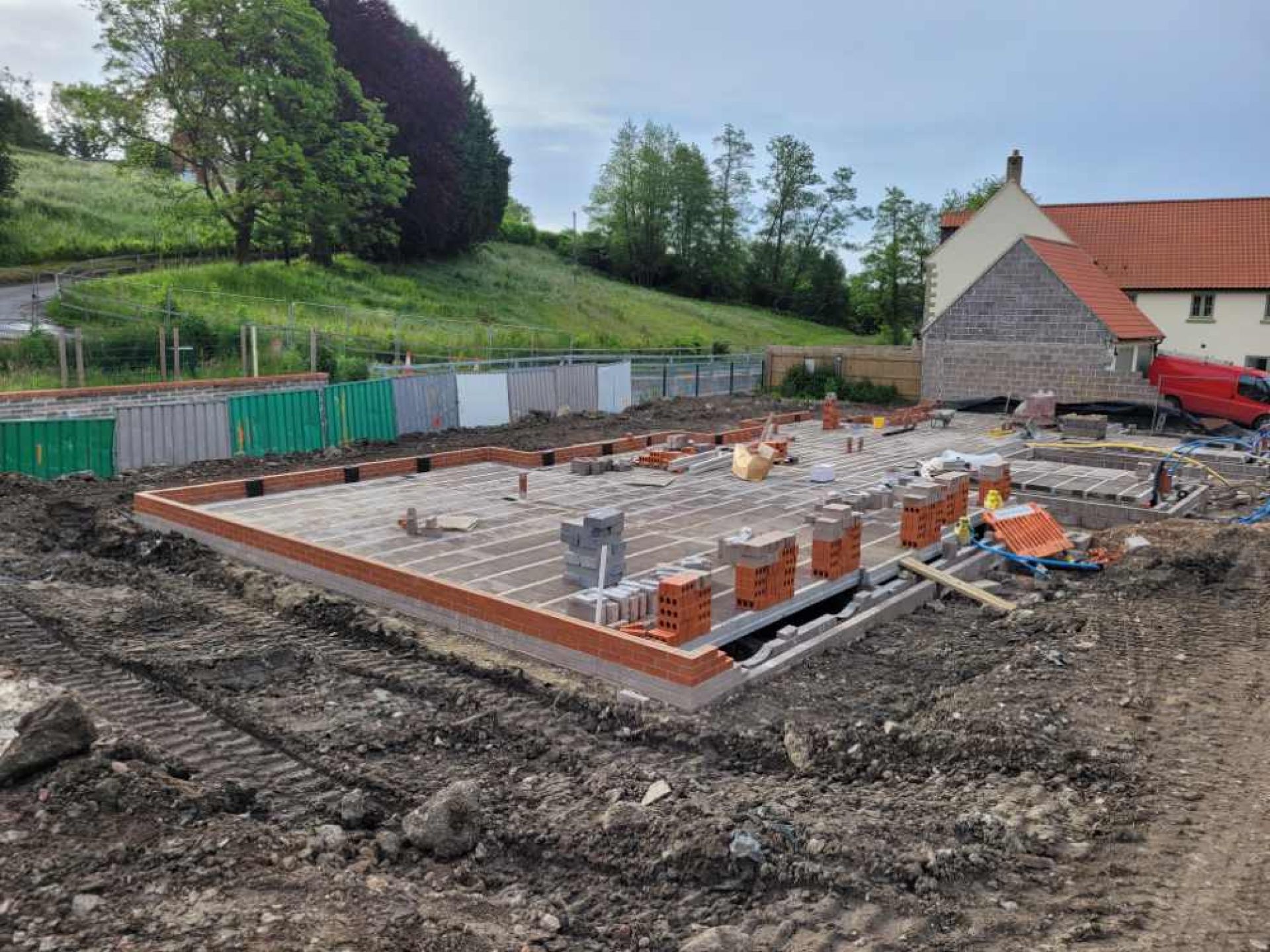 Foundations in place for 5 townhouse in dorset. Brick and concrete set.