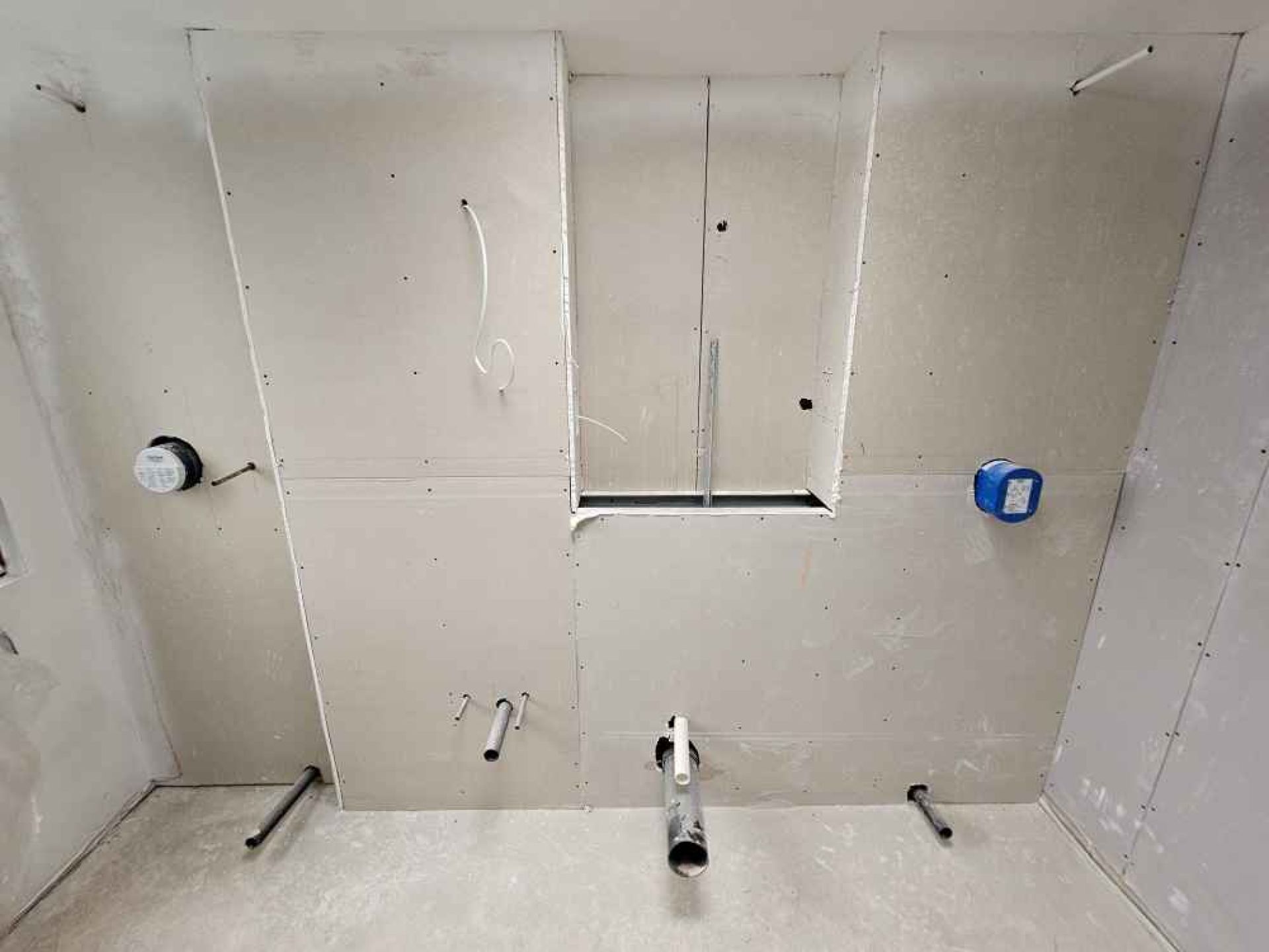 Shower area during construction.