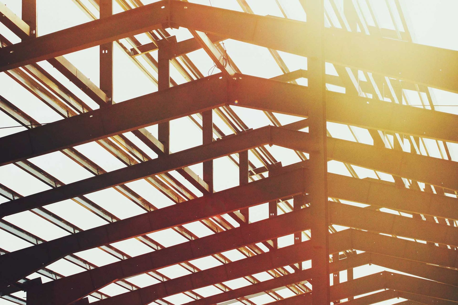 Close up of metal structure for roofing of large building.