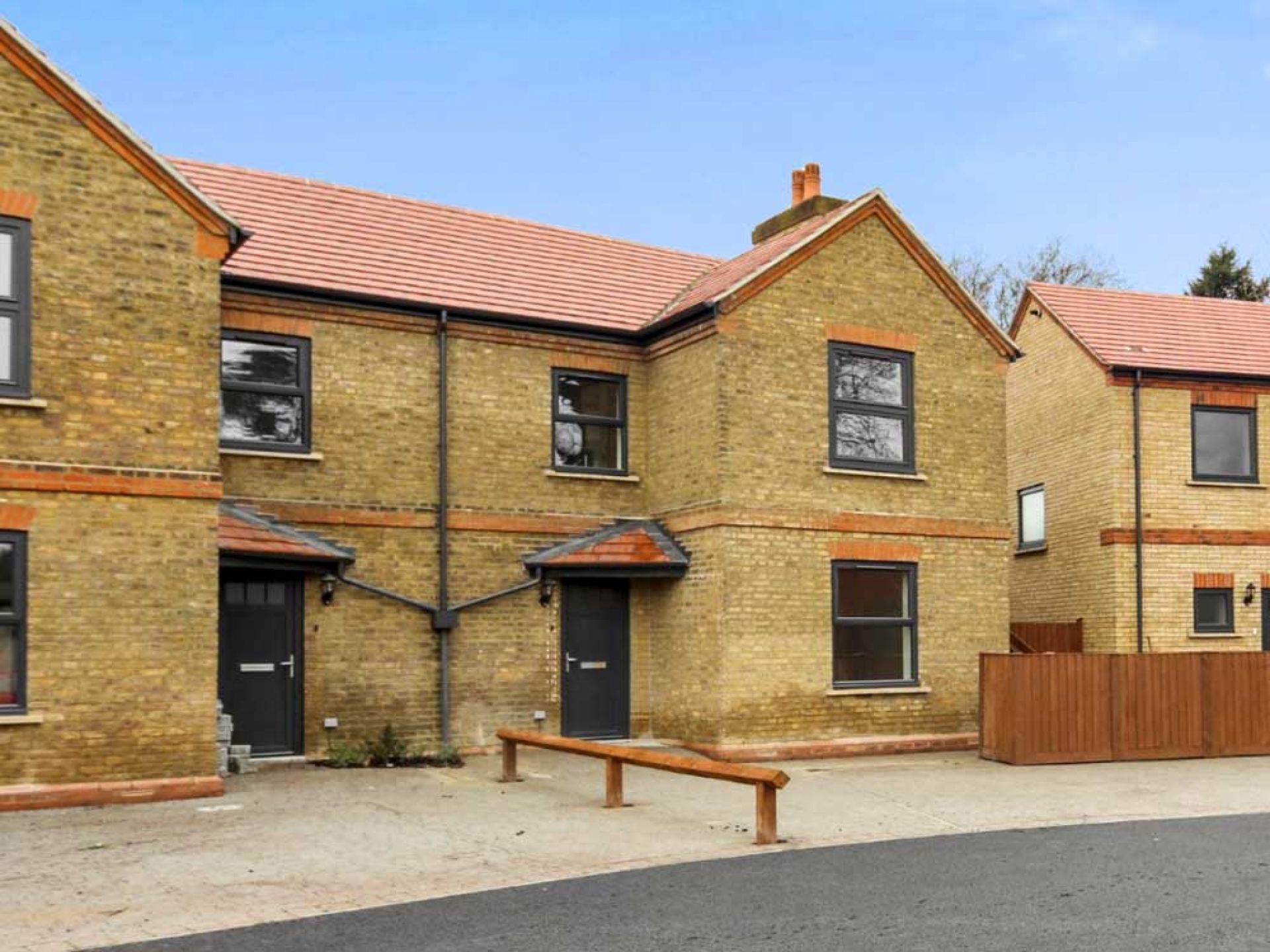 Completed new house construction and extension from the font of houses.